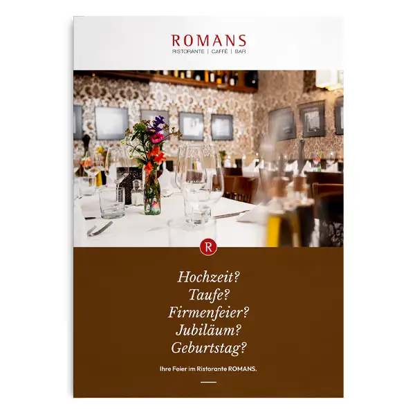 Titelseite des Flyers zum Thema „Ihre Feier im Ristorante ROMANS“